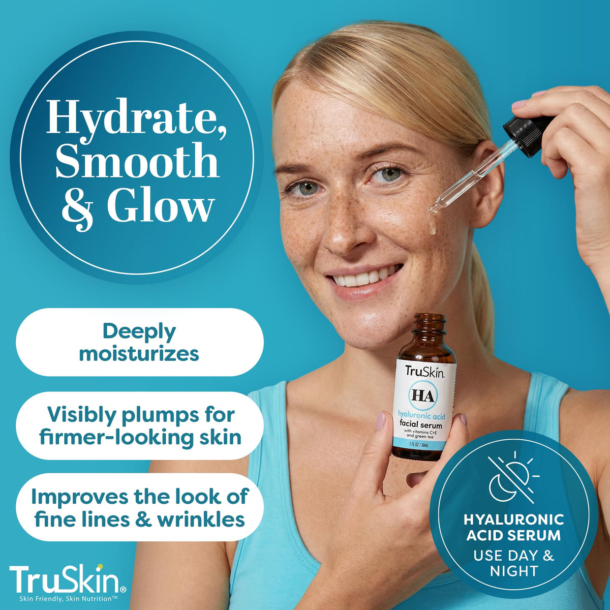 TruSkin serum texture close-up demonstrating lightweight absorption and hydration