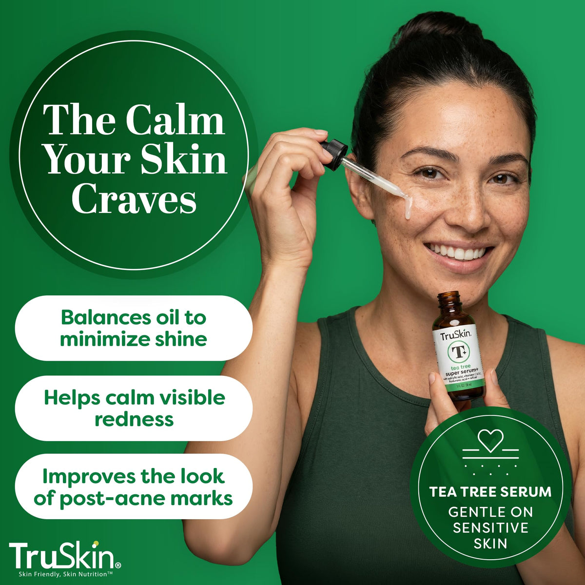 TruSkin texture droplet on hand highlighting lightweight, fast-absorbing benefit
