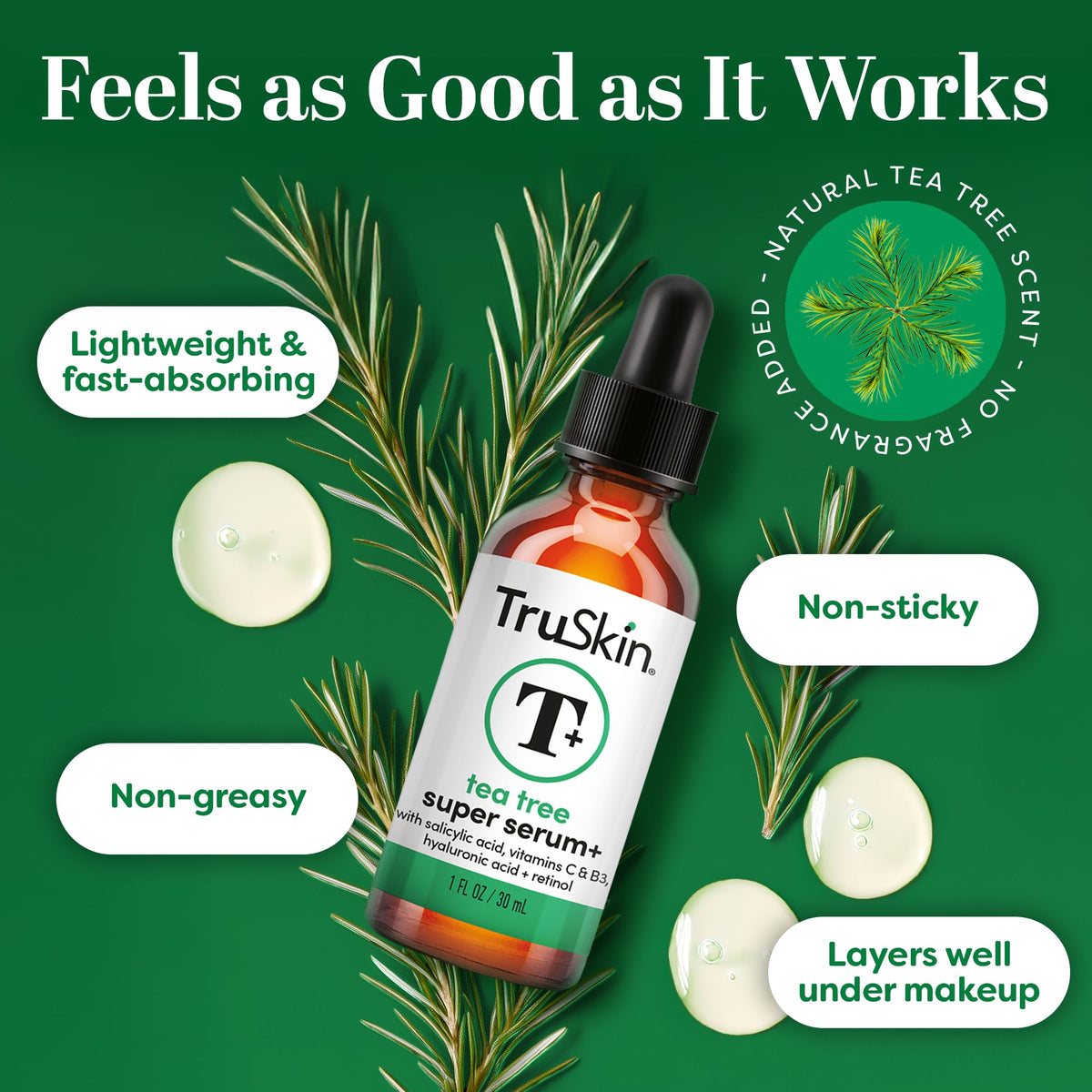 TruSkin lightweight serum texture absorbing into skin for clarity