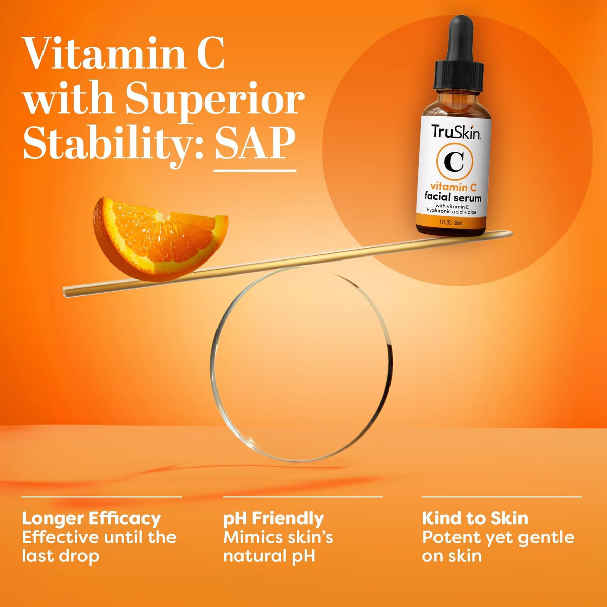 TruSkin ingredient label highlighting vitamin C, hyaluronic acid, and vitamin E benefits