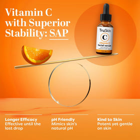 TruSkin ingredient label highlighting vitamin C, hyaluronic acid, and vitamin E benefits