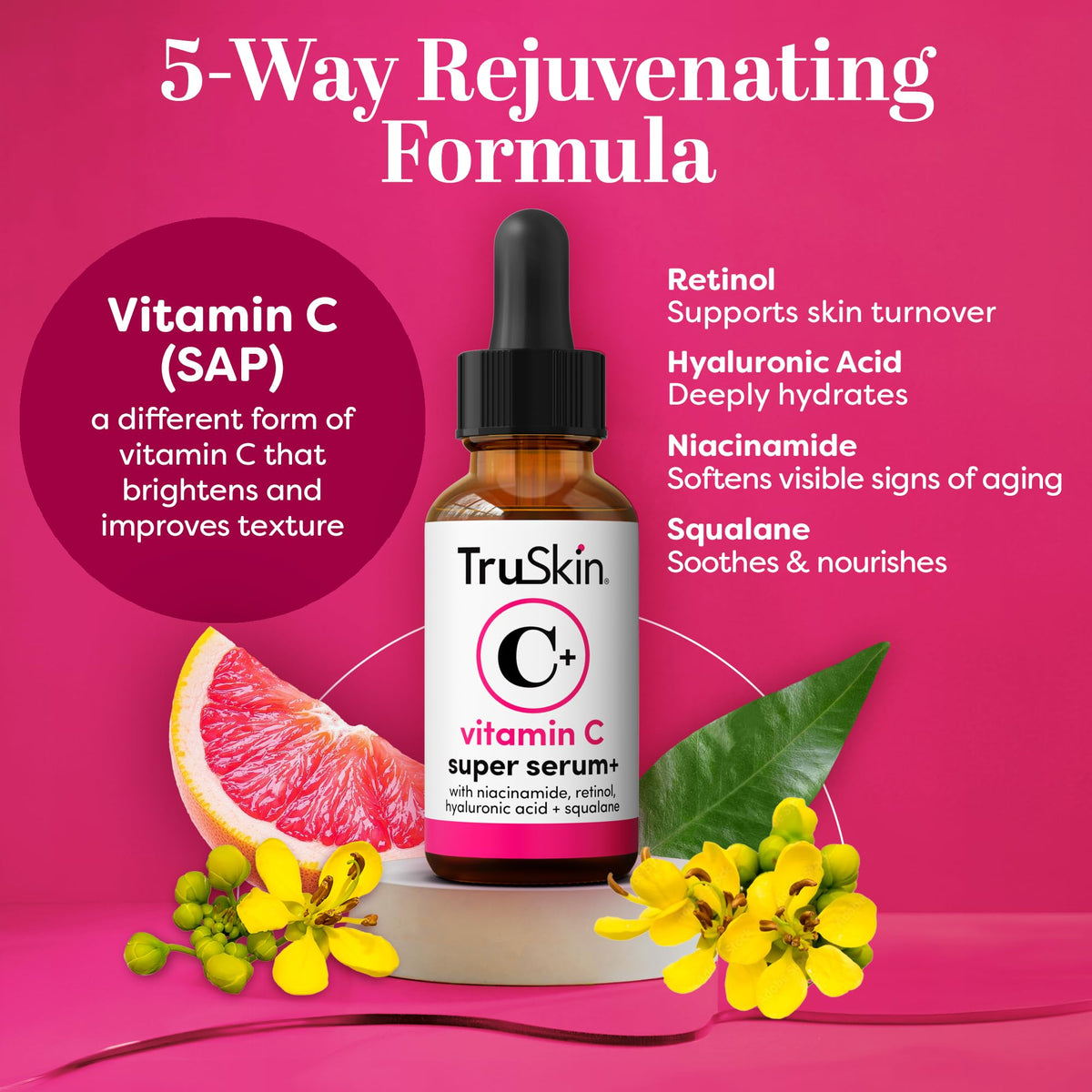 TruSkin pump and label detail highlighting ingredients and clarity