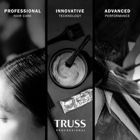 TRUSS Equilibrium on bathroom shelf staged in daily routine for salon-quality results