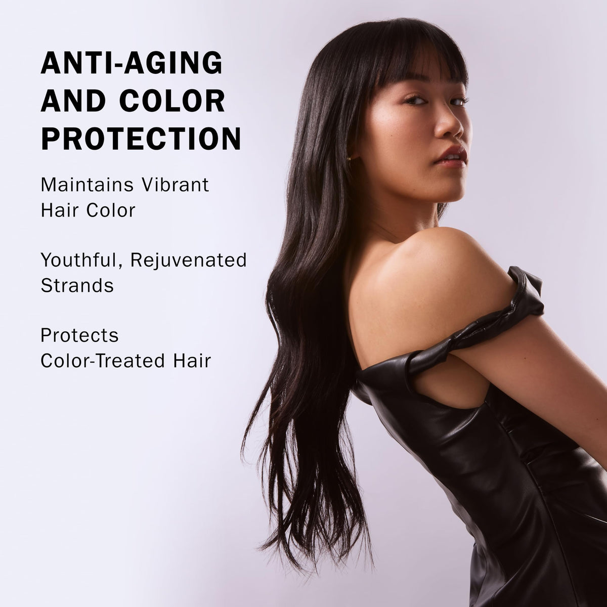 TRUSS hair after styling showing smooth, reflective shine and frizz reduction