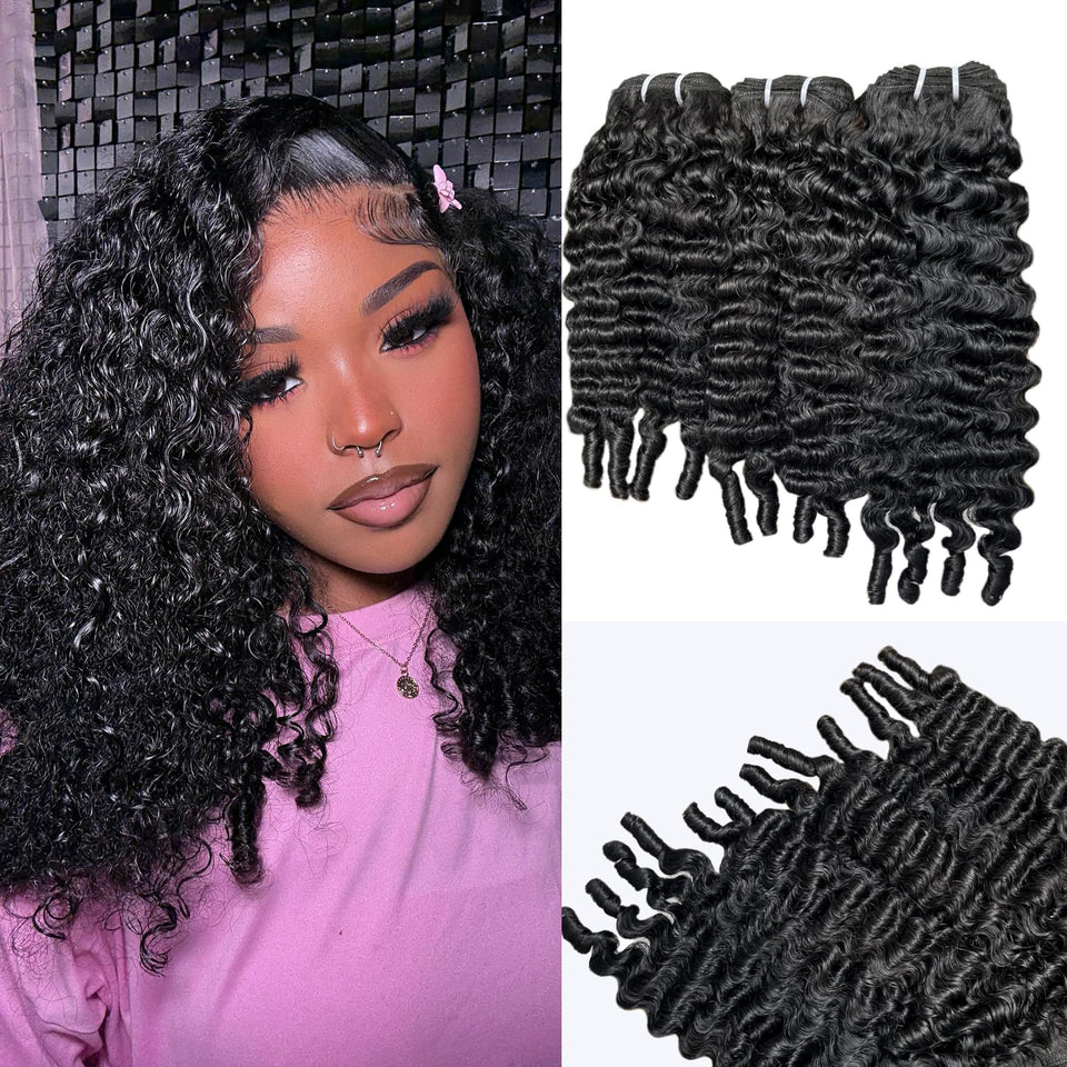 TryRich front view of Burmese Curly bundles showing packaging and natural black shine