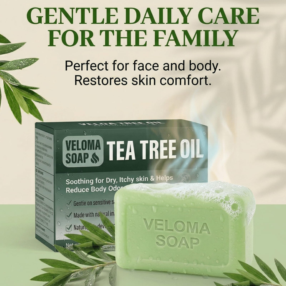 Tryskintle Veloma bar in shower cleansing back and body confidently