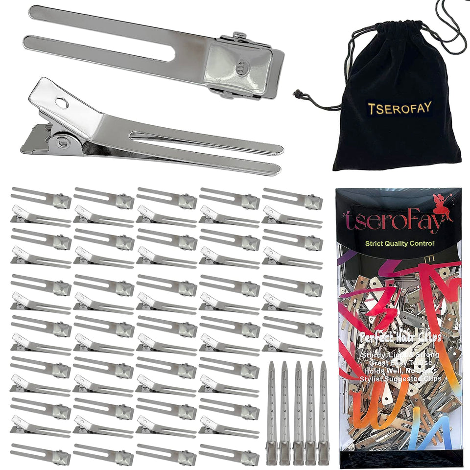 TSEROFAY front view of full silver clip kit showing quantity and pouch, convenient storage