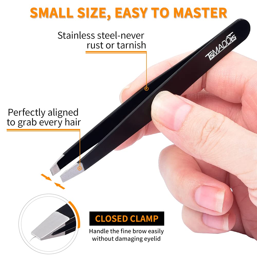 TsMADDTs brush and tweezer held in hand demonstrating ergonomic grip and accurate grooming