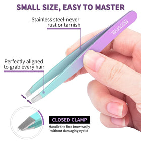 TsMADDTs double-sided eyebrow brush in hand demonstrating grooming control and blending benefit