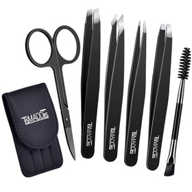 TsMADDTs front packaging showing the full 6-piece tweezers kit and case for quick selection
