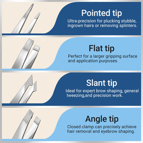 TsMADDTs slant and angled tweezers aligned for accurate brow shaping