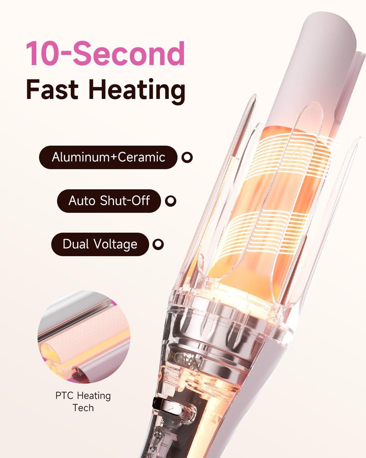 TSUYAGLA 1-inch ceramic barrel close-up for defined curls and shine