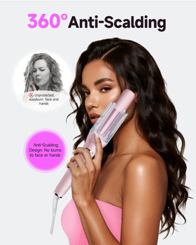 TSUYAGLA curling iron in use on medium-length hair creating defined curls quickly