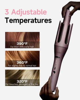 TSUYAGLA pink curling iron staged in bathroom lifestyle setting for stylish personal grooming