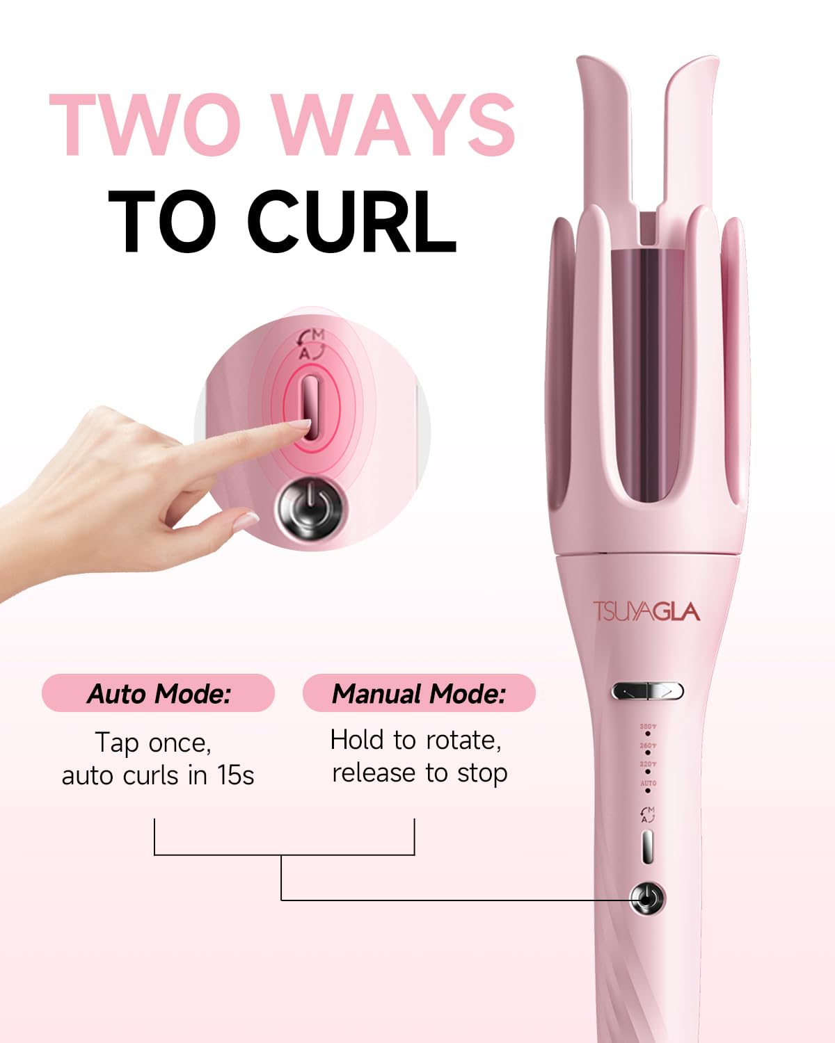 TSUYAGLA temperature controls and indicators showing three heat settings for tailored styling