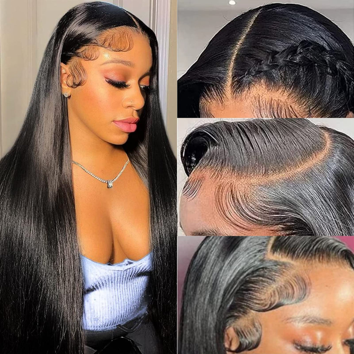 TTSMINS front view 28inch straight wig showing natural hairline and fullness