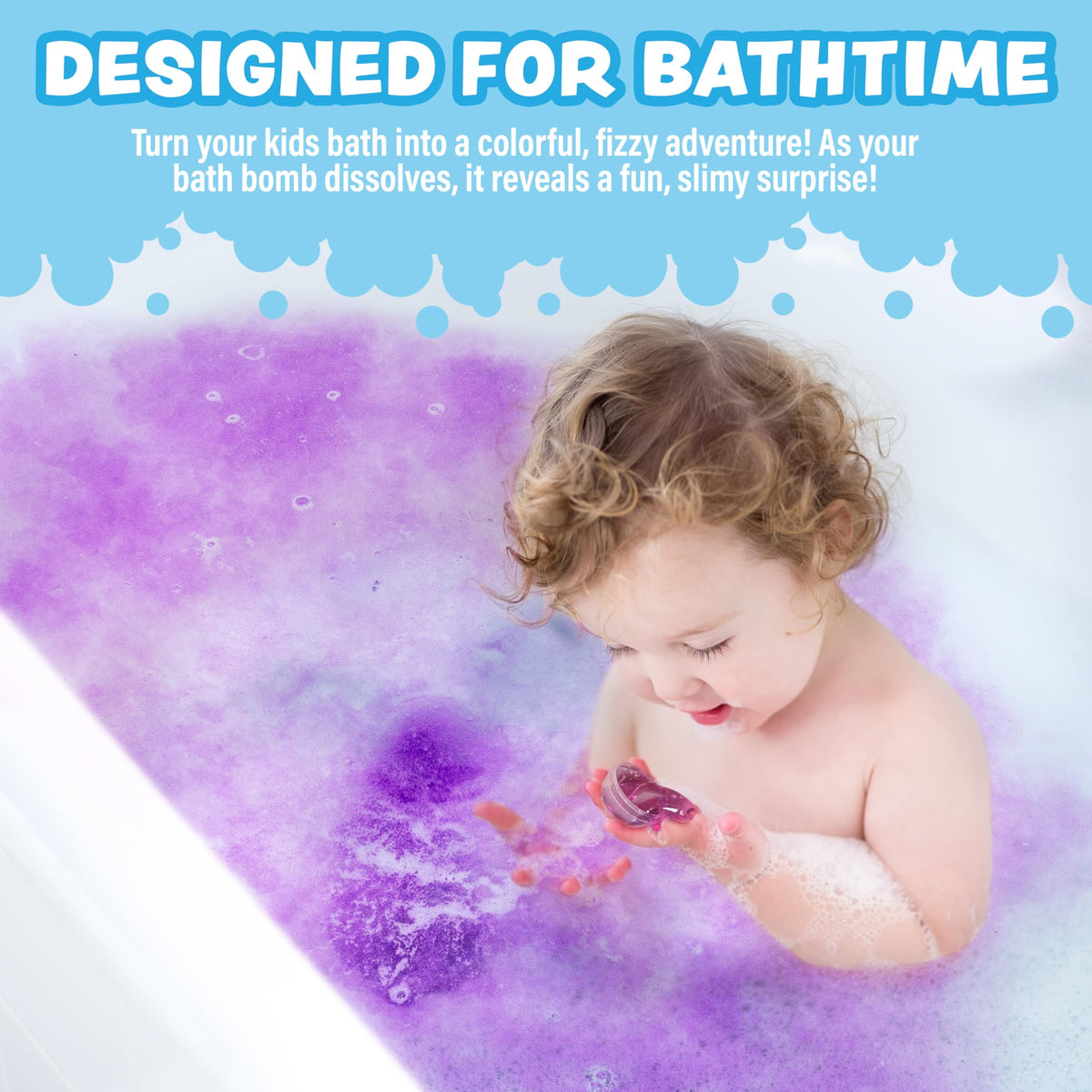 Tub Works bath bomb fizzing in tub with colorful water and fruity scent benefits