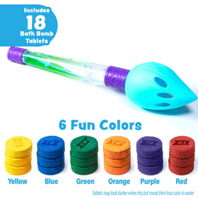 Vibrant color swirl in bathtub after using Tub Works tablets illustrating mixing results