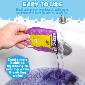 Tub Works vibrant pink purple and teal bath water demonstrating colorful, playful bathing fun
