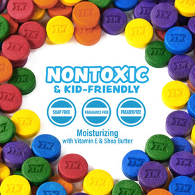 Tub Works tablet fizzing and dissolving to create vibrant, kid-safe water