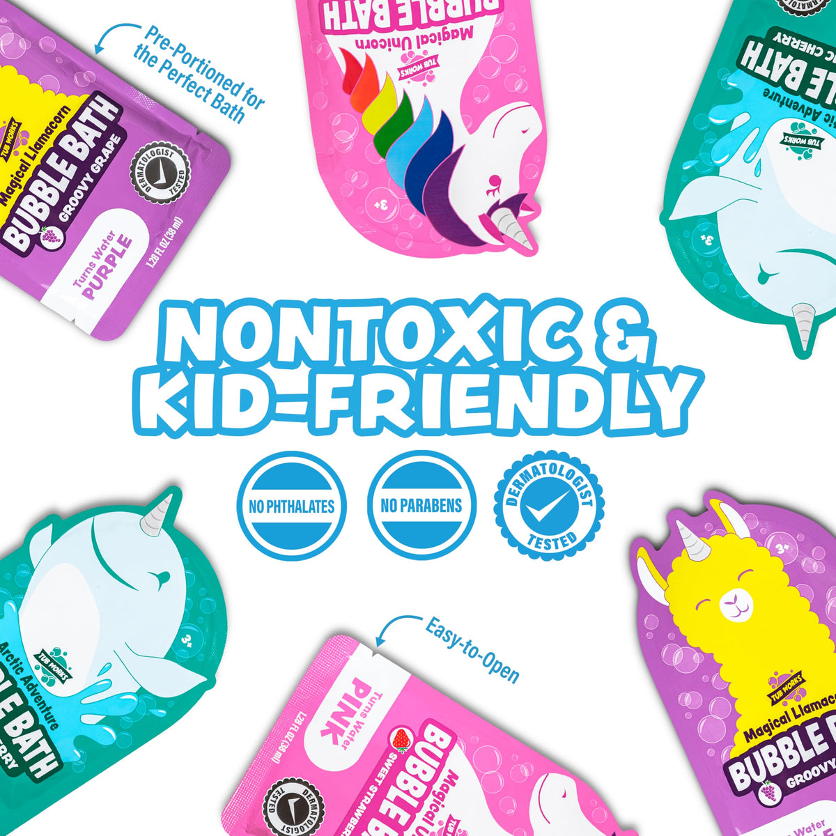 Tub Works rich foamy bubbles filling tub to create sensory play and longer lasting foam