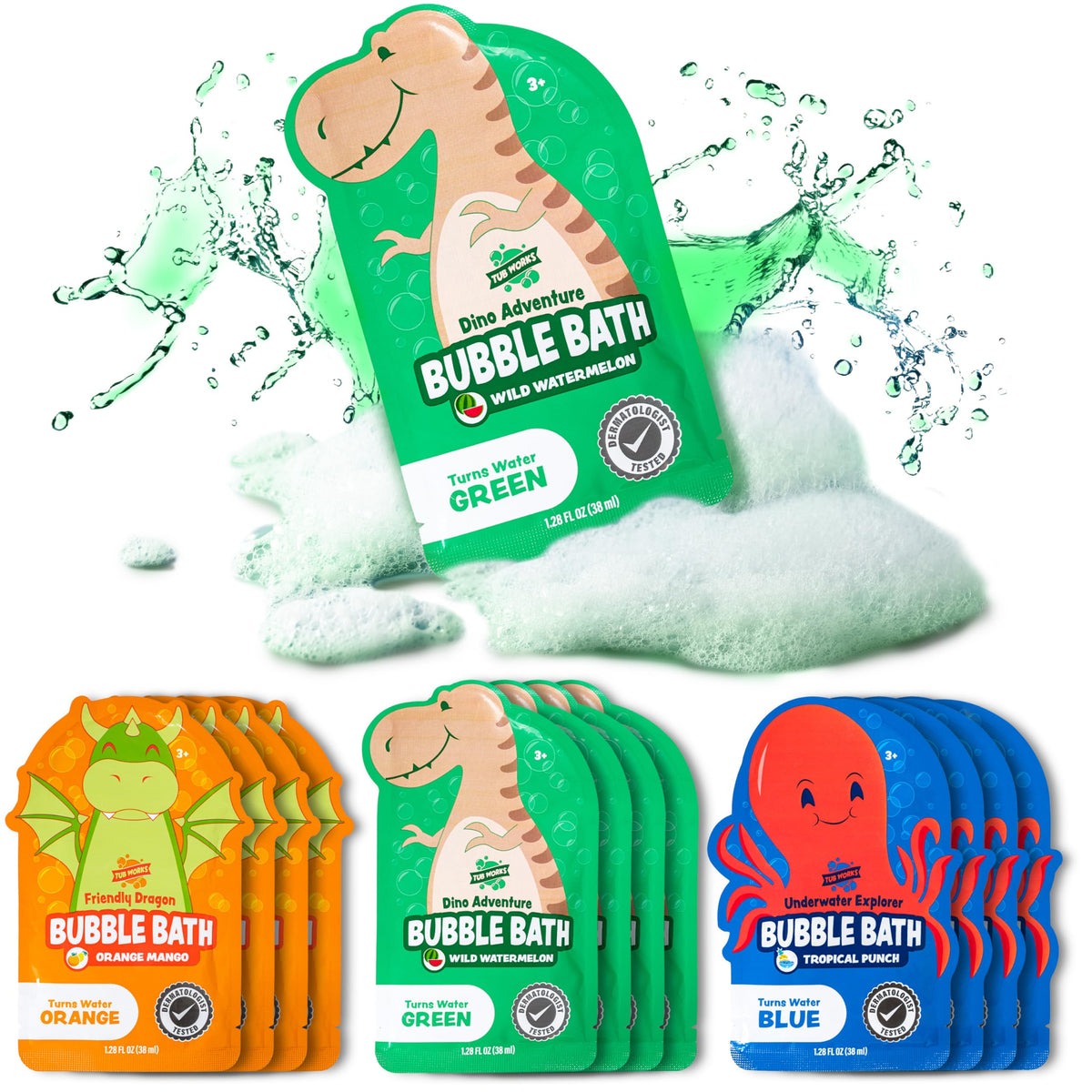 Tub Works front packaging showing the colorful 12‑pack and characters for easy selection