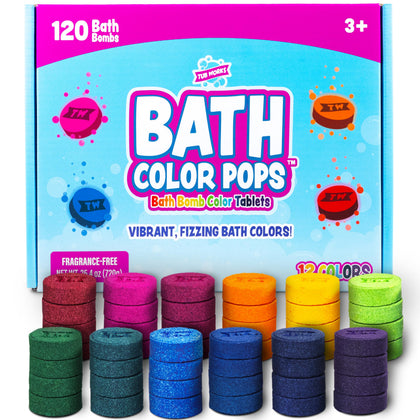 Tub Works front packaging showing 120 bath color tablets and benefits