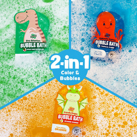 Tub Works green Dino Adventure water color with bubbles creating playful sensory fun