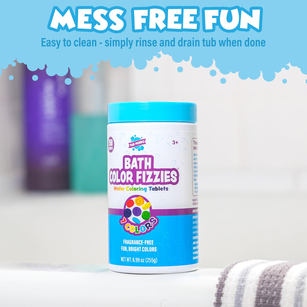 Child using Tub Works fizzies in bathtub showing supervised sensory play