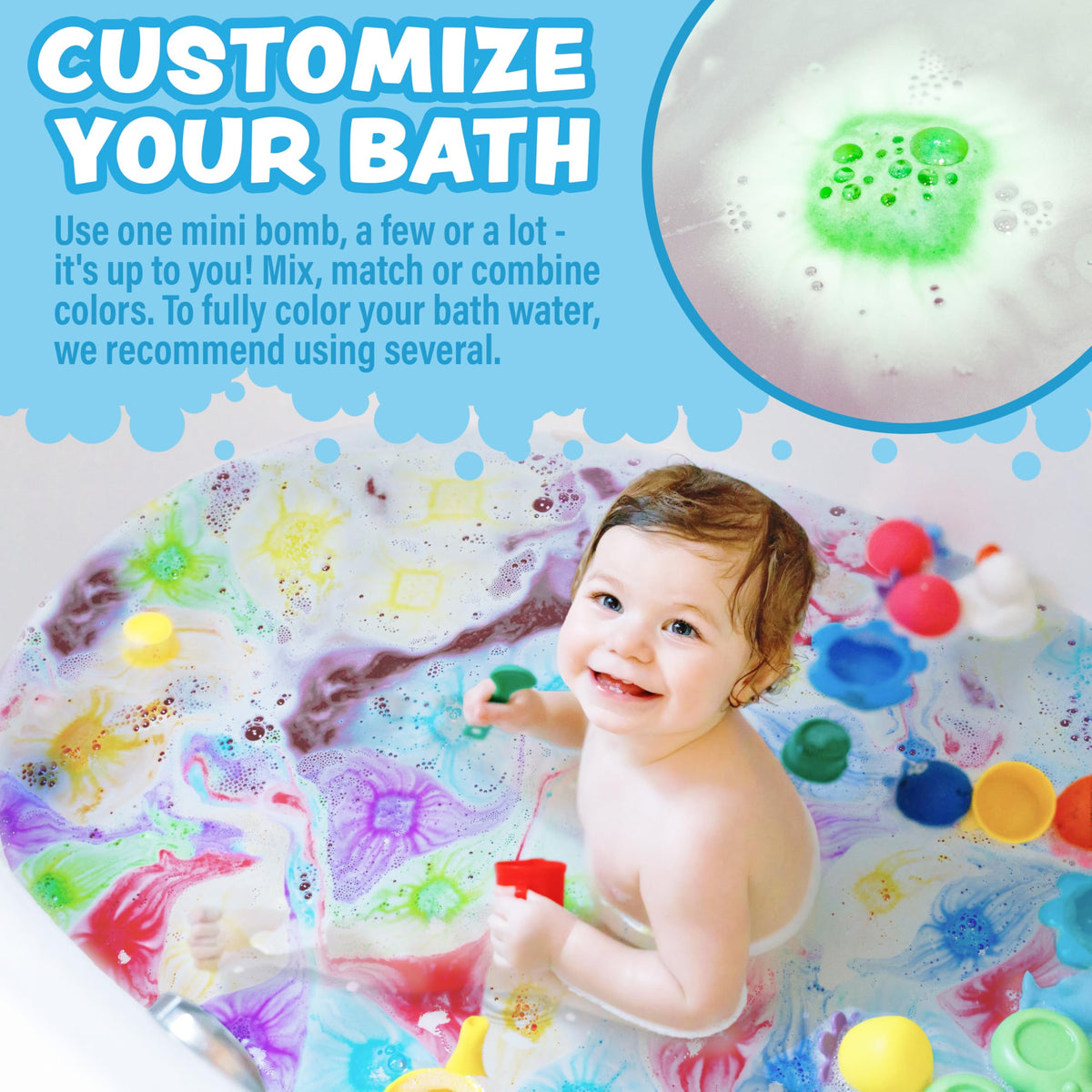 Open box of Tub Works Lil' Bursts showing all 90 mini bath bombs inside