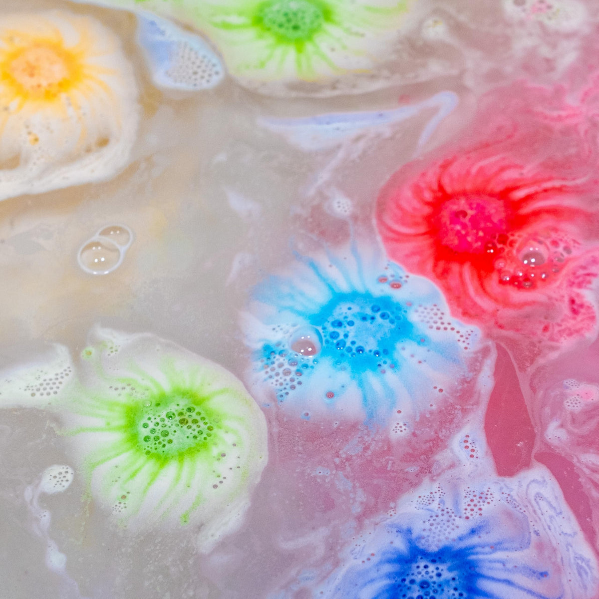 Tub Works close-up of mini bath bomb colors, vivid hues for creative play