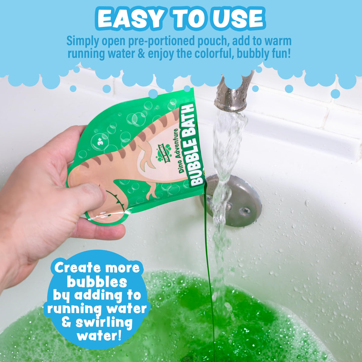 Tub Works orange Friendly Dragon coloring bath water and producing foamy bubbles
