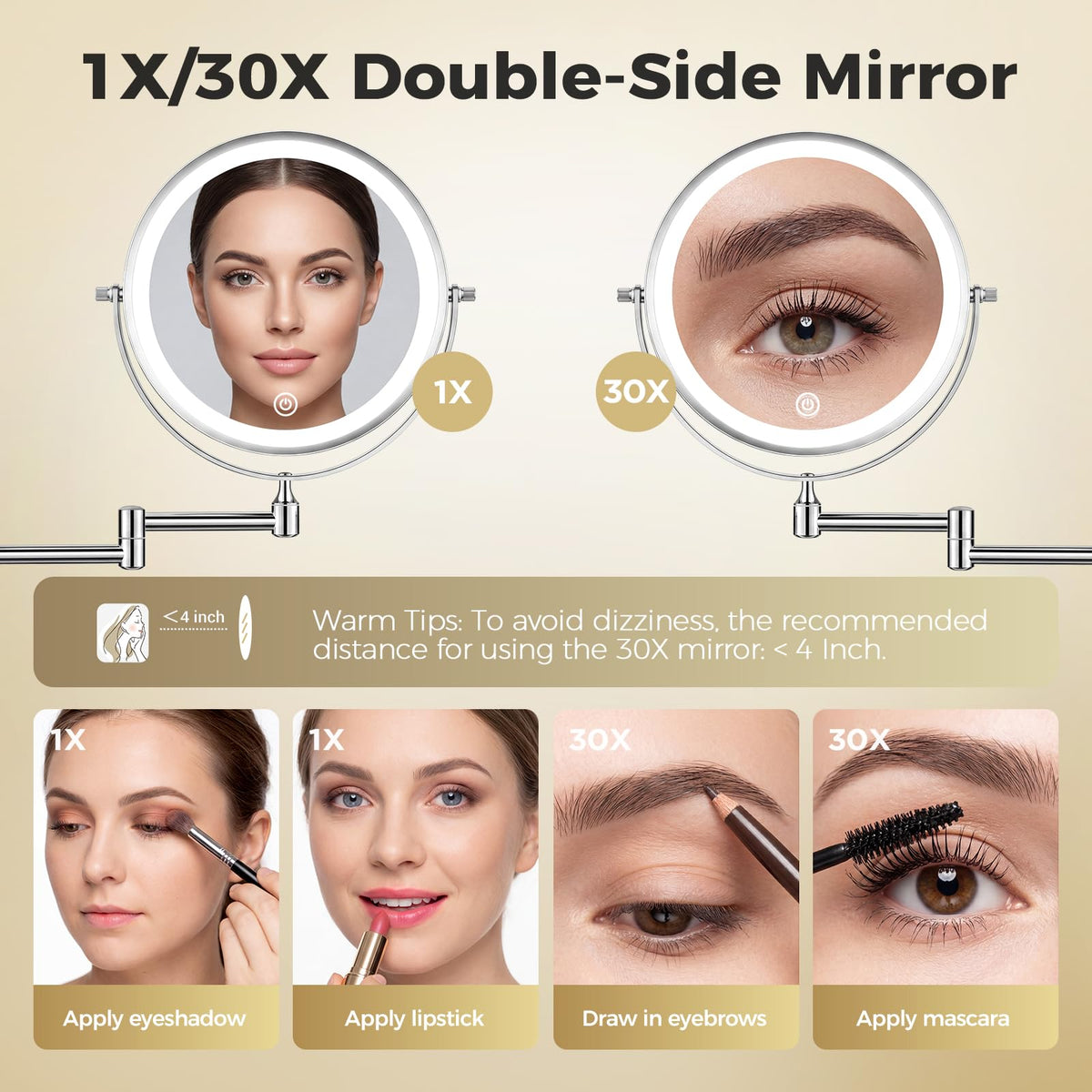 tubbede mirror tilted to show 360° swivel for flexible positioning