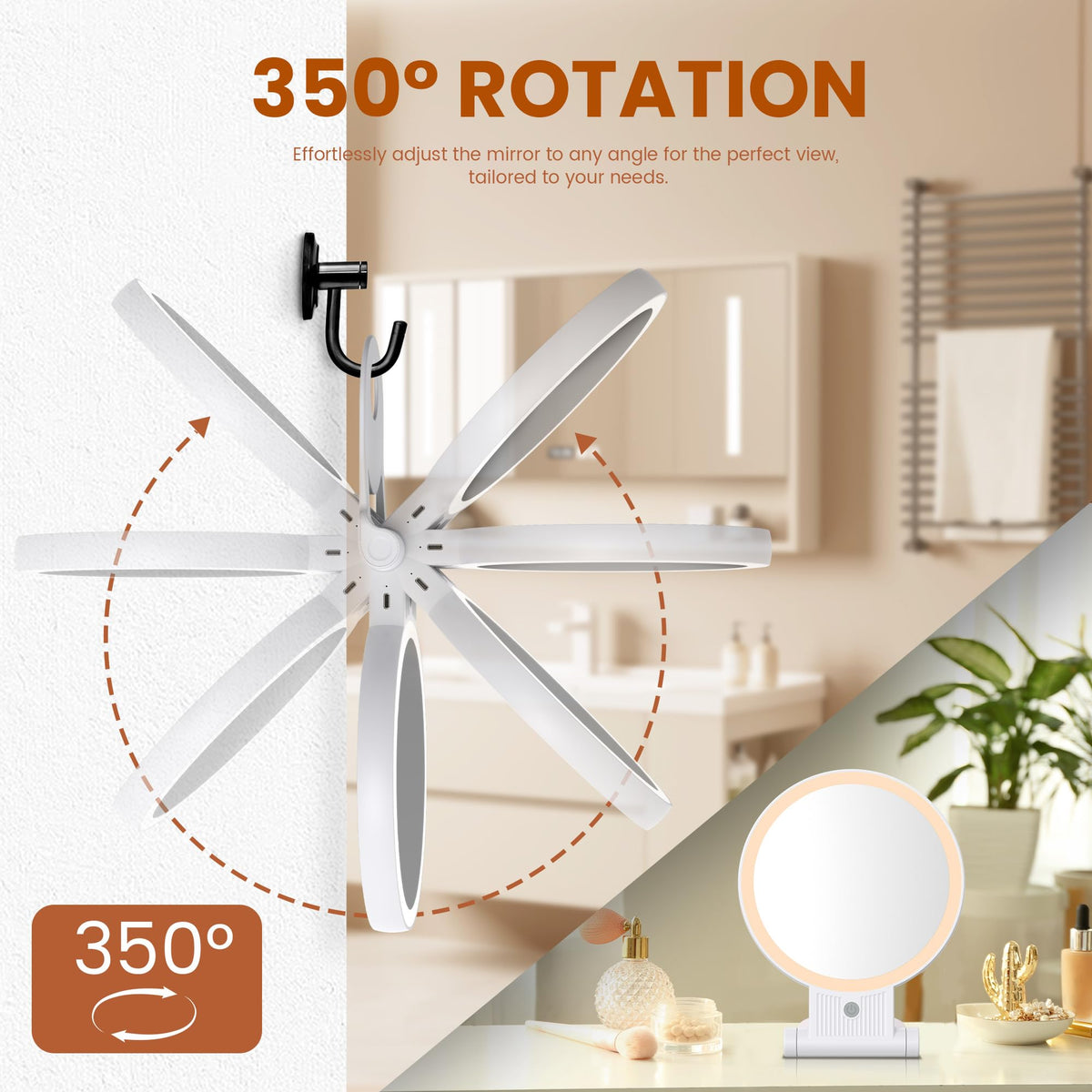 tubbede side view showing 360° rotation for adjustable-angle convenience