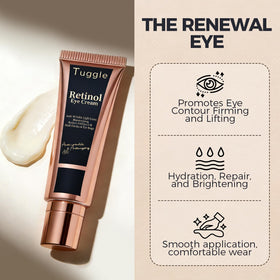 Tuggle retinol under eye cream with Centella Asiatica and Vitamin E visuals emphasizing antioxidant benefits