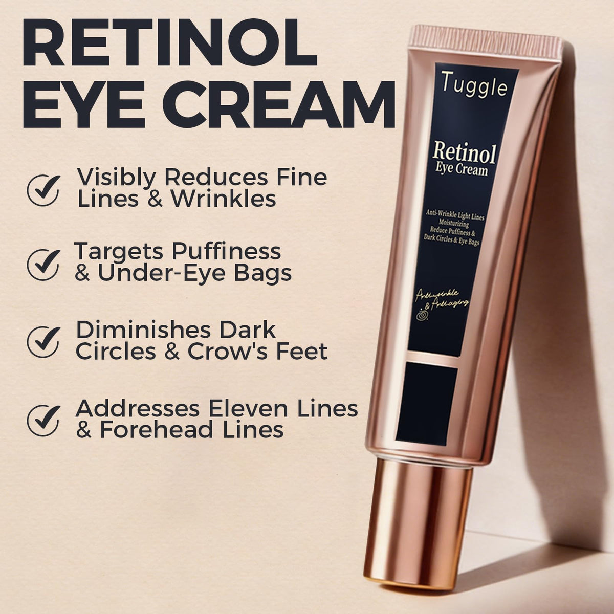 Tuggle retinol under eye cream texture close-up highlighting smooth, fast-absorbing formula