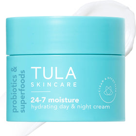 TULA travel jar front view showing compact moisturizer and convenient portability