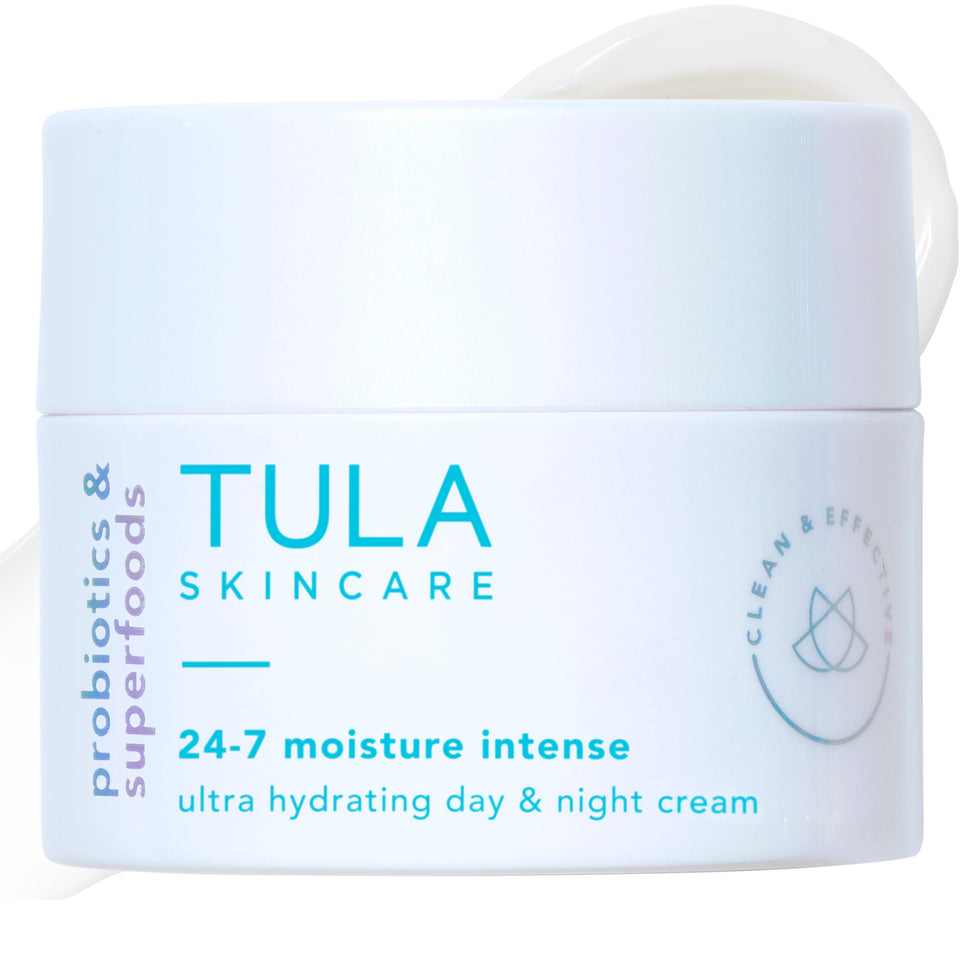 TULA front jar of 24-7 Moisture Intense showing packaging and rich hydration benefit