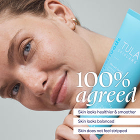 TULA ingredients display turmeric white tea and blueberry highlighting soothing antioxidants