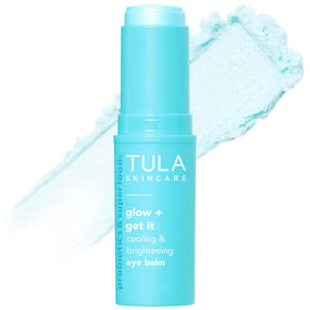 TULA eye balm front packaging showing compact travel-ready tube and glow