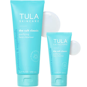 TULA purifying cleanser front packaging showing branding and product benefits