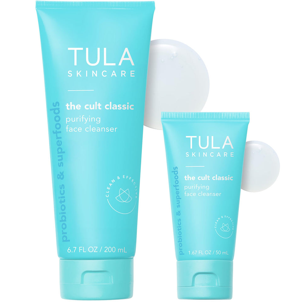 TULA purifying cleanser front packaging showing branding and product benefits
