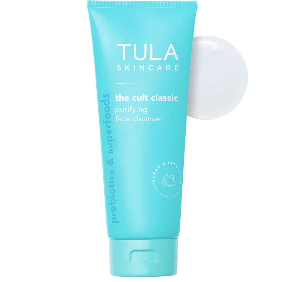 TULA cleanser front packaging showing bottle and branding for clear daily cleansing
