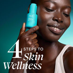TULA purifying cleanser pump close-up showing smooth formula and gentle cleansing