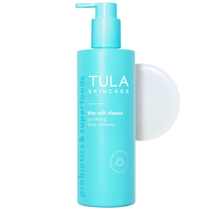 TULA front bottle shot showing cleanser and branding, conveys trustworthy daily cleansing
