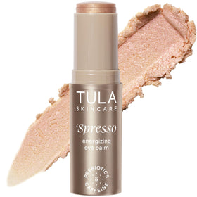 TULA Spresso eye balm front packaging showing compact travel-ready stick and shade Americano