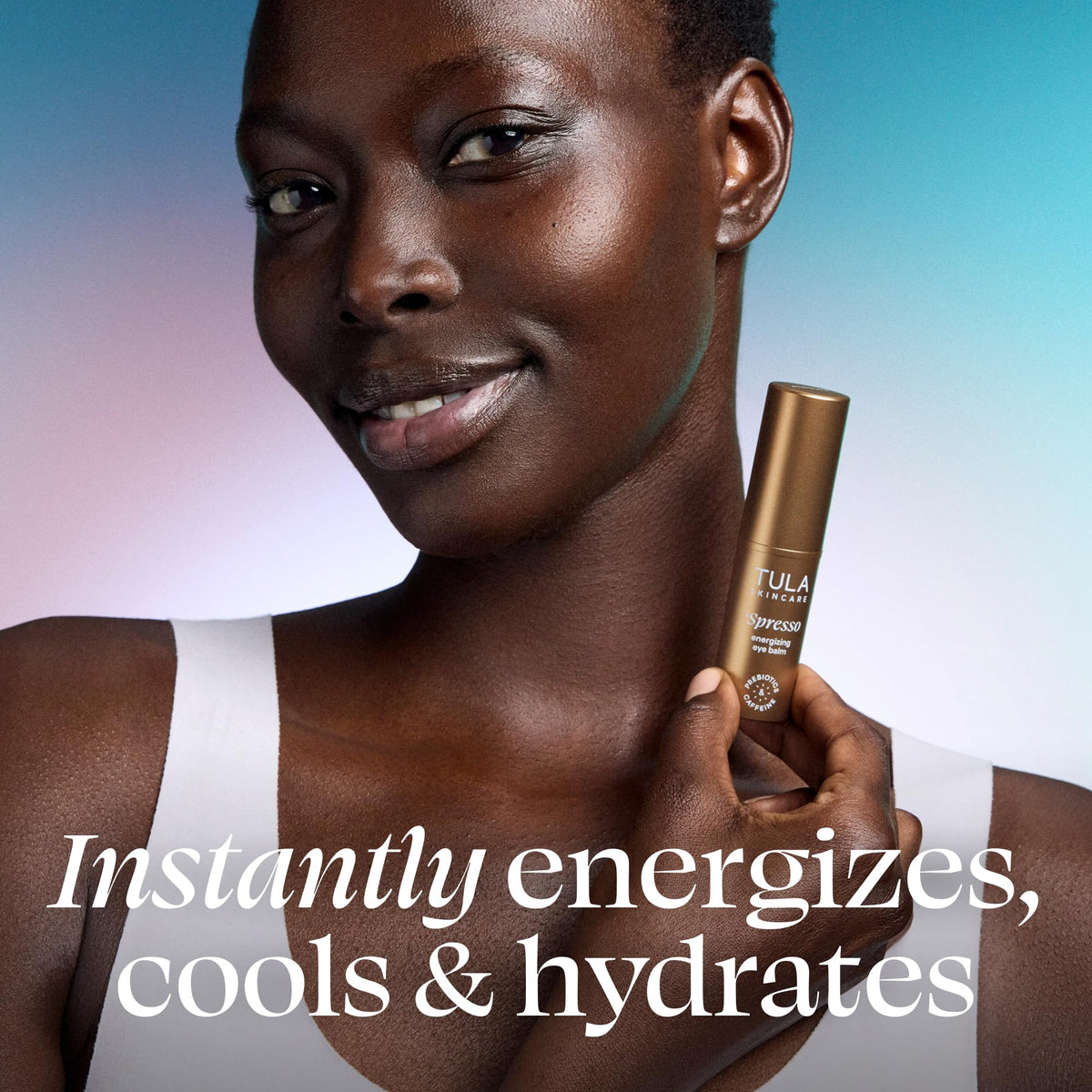 TULA Spresso eye balm stick close-up texture highlighting smooth glide and hydrating finish