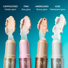 TULA eye balm in a travel pouch illustrating on-the-go skincare ease