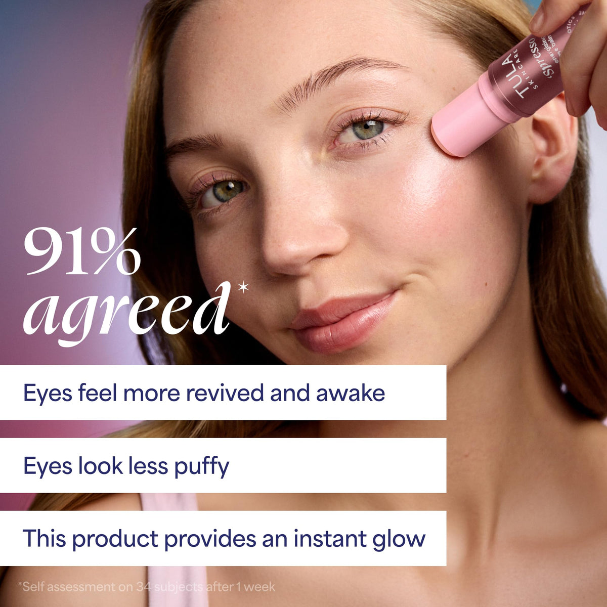 TULA Spresso under-eye demo showing cooling, brightening effect