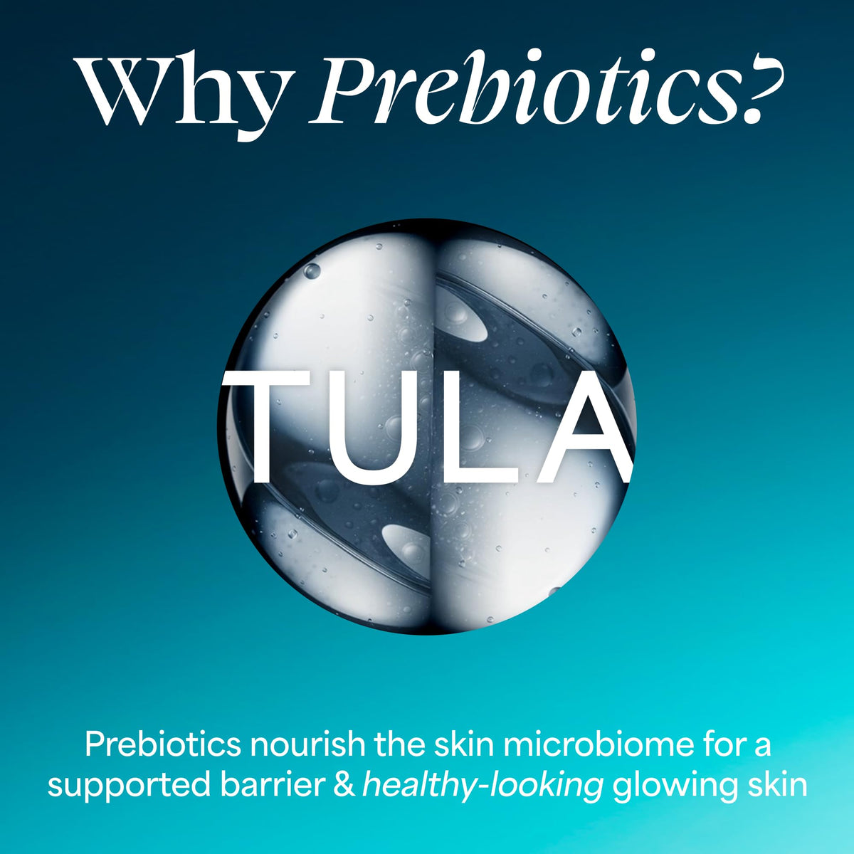 TULA Spresso ingredients label showing prebiotics and hyaluronic benefits
